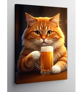 Kanvas Tablo Bira İçen Kedi
