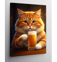 Kanvas Tablo Bira İçen Kedi