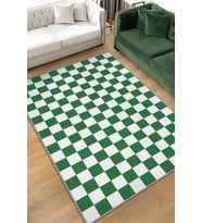 Homshtag Minimalist Damalı Yeşil Beyaz Halı Kareli Oturma Odası Halısı Retro Tarzı Salon Halısı