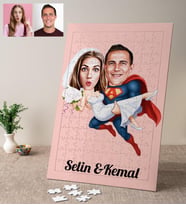 Süper Adam ve Gelin Karikatürlü Kişiye Özel Puzzle