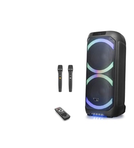 Çift Karaoke Mikrofonlu Bluetooth Hoparlör Fm Radyo 60W 2x12 İnç Rgb Kumandalı Siyah NDR1312
