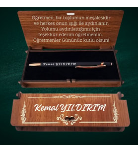 ÖĞRETMENLER GÜNÜ KİŞİYE ÖZEL AHŞAP KUTU İÇİNDE KALEM HEDİYESİ