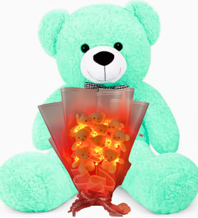 Premium 90 cm Peluş Ayı ve LED Işıklı 9'lu Kırmızı Yumoş Peluş Ayıcık Buketi