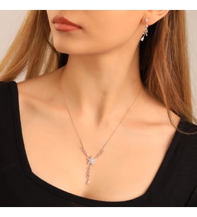 925 Ayar Gümüş Salkım Kolye Küpe Set