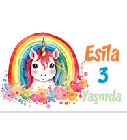 Unicorn ve GökkuşağıTemalı Doğum Günü Afişi -2 35X50 cm