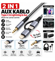 HADRON GJ027 Type-C Lightning 3.5 mm Aux Ses Kablosu Siyah Gri