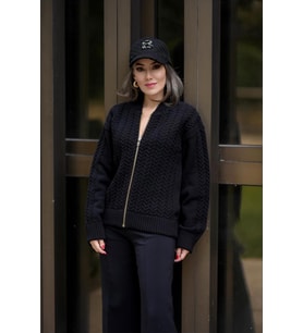 Styleboom X Peraluna DOVER BOMBER JACKET Saç Örgü Triko Bomber Kadın Triko Ceket - Siyah