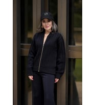 Styleboom X Peraluna DOVER BOMBER JACKET Saç Örgü Triko Bomber Kadın Triko Ceket - Siyah