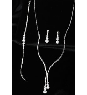 Su Yolu Yuvarlak Kolye Küpe Bileklik Set 925 Ayar Zirkon Taşlı Beyaz Silver Abiye Düğün Nişan Kına Gümüş Zincir Set