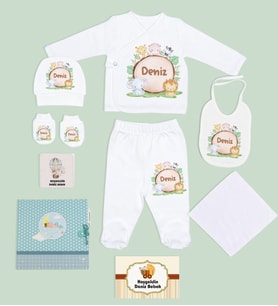 BK Kids Kişiye Özel Beyaz Hastane Çıkışı, Mavi Bebek Anı Defteri, Yeni Doğan Bebek Giyim Hediyesi, 9 Parça Bebek Hediye Seti-3