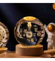 Wolawood Kristal Cam Kar Küresi 3D Işıklı LED Lamba USB Kablolu Ahşap Standlı Özel Gün Işığı Dekoratif Hediyelik Konsept Masaüstü Aksesuar Şık Zarif Süs Biblo Dekor Top Özel Üretim Premium Ay Küre Seti