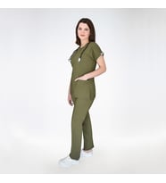 Unisex Haki Esnek Likralı Doktor Hemşire  Scrubs Üniforma Takım