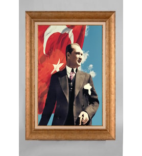 Çerçeveli Paspartulu Atatürk Tablo a202 (Gold)