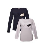 LuvmaBelly MYRA2702_2708 Emzirme tshirt seti (Lacivert-Beyaz)