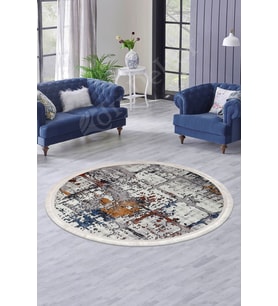 Dijidekor Halı Multi Cool KY7005 Saçaklı Yuvarlak Kesme İnce Yolluk Kilim Salon Halısı Modelleri (Mavi)