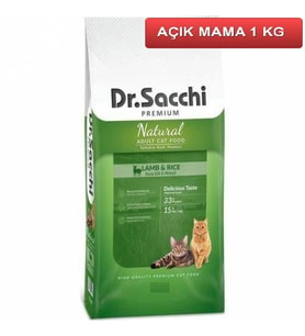 Dr.Sacchi Premium Natural Lamb&Rice Yetişkin Kedi Maması 1 kg AÇIK