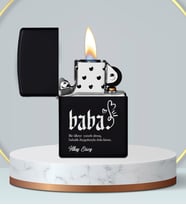 Kişiye Özel Baba Anlamlı Kaligrafi Siyah Metal Çakmak