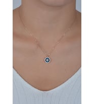 925 Ayar Gümüş Gold Nazar Cam Göz Kolye