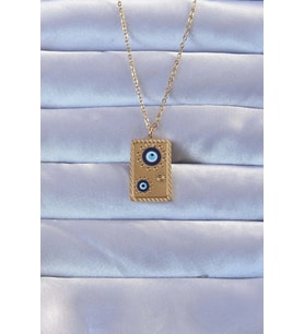 Mey İthalat® 316L Çelik Renk İşlemeli Nazarlı Vintage Kolye