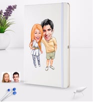 BK Gift Kişiye Özel Sevgililer Karikatürlü Beyaz Termo Deri Defter 16x24cm Model 98