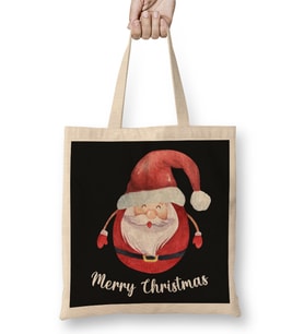 Yılbaşı Yeni Yıl Konseptli Merry Christmas Santa Bez Çanta Uzun Saplı