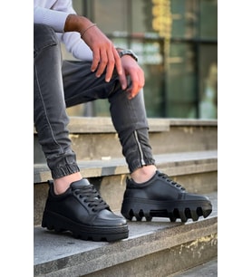 KB-056 Kuback Siyah Cilt Siyah Yüksek Taban Günlük Spor Ayakkabı