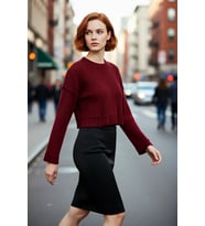 Kadınlar İçin Oversize Crop Bisiklet Yaka Fitilli Uzun Kollu Basic Akrilik Triko Kazak İlkbahar