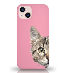 Apple iPhone 13 Mini Uyumlu Lansman Kılıf Catface Tasarımlı İçi Kadife Kapak-Pembe (Şeffaf)