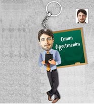 Kişiye Özel Öğretmen Erkek Ahşap Anahtarlık-1