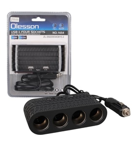 Olesson 1654 12-24V Çift USB - TYPE-C 120W 80cm Kablolu 4'LÜ Araç Çakmak Çoklayıcı (Siyah)