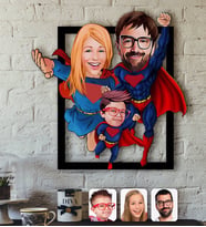 BK Gift Kişiye Özel Süper Aile Karikatürlü 3D Ahşap Tablo-1