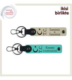 İsminle Sana Özel – Sevgiliye Ay Yıldız TC Motifli Kişiselleştirilebilir Anahtarlık, S Kahve-Turkuaz
