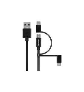 Philips MFİ Apple Lisanslı 70W 3in1 Micro-Lightining-Type-C Hızlı Şarj ve Data Kablosu 1.2m Siyah DLC3104T