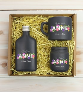 BK Gift Kişiye Özel İsimli DTF Anne Temalı Antrasit Kahve Fincanı & Kolonya & Mum Hediye Seti-3, Anneye Hediye, Anneler Günü Hediyesi
