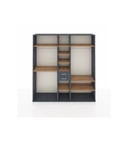 Hyperion Dolap 10 Raflı 2 Çekmeceli 3 Askılı 220x44x243 Antrasit-Çam/Antrasit