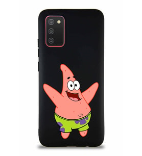 Samsung Galaxy A02S Soft Premier Kapak Patrick Yıldız Tasarımlı Silikon Kılıf - Siyah (Şeffaf)