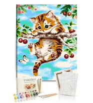 Sayılarla Boyama Seti 40 x 50 cm Tuval Şasesine Gerili Yaramaz Yavru Kedi