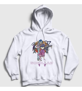 Presmono Unisex Beyaz Sun Gorillaz Kapüşonlu Sweatshirt 294040tt