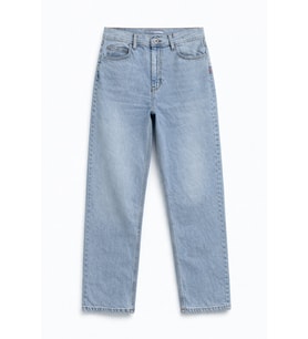 Kadın Yüksek Bel Buz Mavisi %100 Pamuk Mom Fit Jean Pantolon