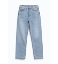 Kadın Yüksek Bel Buz Mavisi %100 Pamuk Mom Fit Jean Pantolon