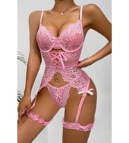 Amora Secret Özel Tasarım Dantelli Fantezi Pembe Jartiyer Takımı