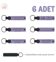 Mini Kutlamalar İçin Unutulmaz Hediye, 6'lı Set, Kişiye Özel Yazılı Deri Anahtarlık, Mor & Lacivert (Lila - Mor)