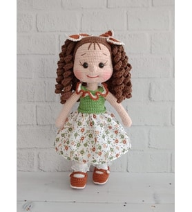 İlkbahar Kıvırcık Saçlı Karnaval Bebek Amigurumi Organik Oyuncak