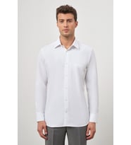 Beyaz Uzun Kol Kendinden Desenli Armürlü 041 Sert Yaka Classic Comfort Fit Gömlek 1004245154