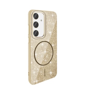 Galaxy S24 FE Kılıf Magsafe Şarj Özellikli Parlayan Simli Okso Kapak (Gold)