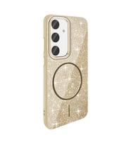 Galaxy S24 FE Kılıf Magsafe Şarj Özellikli Parlayan Simli Okso Kapak (Gold)