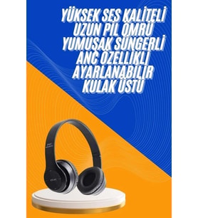 Wireless 5.0 Bluetooth Kablosuz Kulaklık ANC Özellikli Kulak Üstü Ayarlanabilir