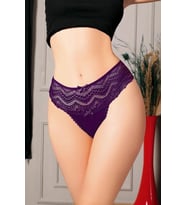 Amora Secret Büyük Beden Bel Kısmı Dantelli Fantezi Mor Tanga String