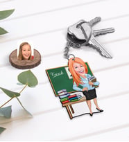BK Gift Kişiye Özel Kadın Tarih Öğretmeni Karikatürlü Ahşap Anahtarlık-1 (Beyaz)