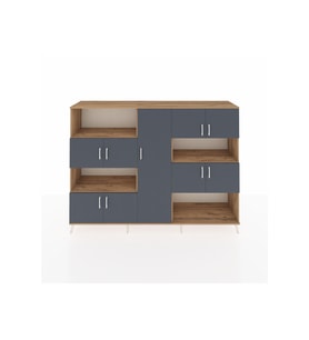 Hyperion Dolap 10 Raflı 9 Kapaklı 220x44x163 Çam-Antrasit/Çam
